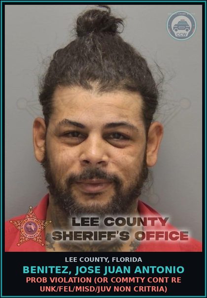 CCW arrest card for BENITEZ, JOSE JUAN ANTONIO in Lee County: PROB VIOLATION  (OR COMMTY CONT RE UNK/FEL/MISD/JUV NON CRITRIA)