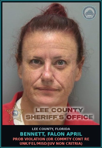 CCW arrest card for BENNETT, FALON APRIL in Lee County: PROB VIOLATION  (OR COMMTY CONT RE UNK/FEL/MISD/JUV NON CRITRIA)
