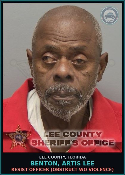 CCW arrest card for BENTON, ARTIS LEE in Lee County: RESIST OFFICER  (OBSTRUCT WO VIOLENCE)