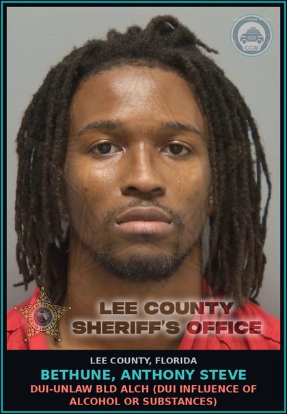 CCW arrest card for BETHUNE, ANTHONY STEVE in Lee County: DUI-UNLAW BLD ALCH  (DUI INFLUENCE OF ALCOHOL OR DRUGS)