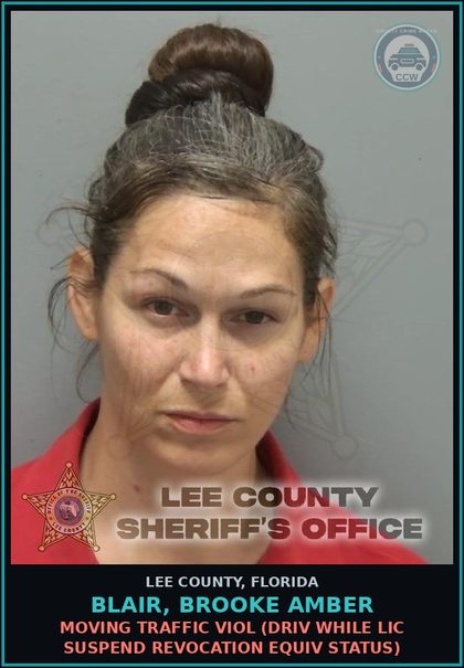 CCW arrest card for BLAIR, BROOKE AMBER in Lee County: MOVING TRAFFIC VIOL  (DRIV WHILE LIC SUSPEND REVOCATION EQUIV STATUS)