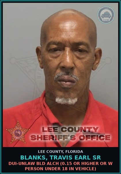 CCW arrest card for BLANKS, TRAVIS EARL SR in Lee County: DUI-UNLAW BLD ALCH  (0.15 OR HIGHER OR W PERSON UNDER 18 IN VEHICLE)