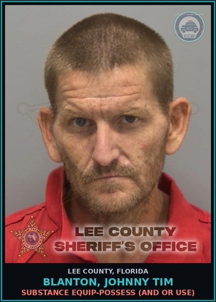 CCW arrest card for BLANTON, JOHNNY TIM in Lee County: DRUG EQUIP-POSSESS  (AND OR USE)