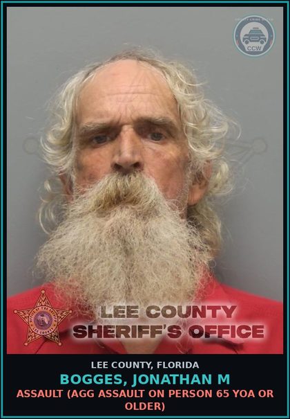 CCW arrest card for BOGGES, JONATHAN M in Lee County: ASSAULT  (AGG ASSAULT ON PERSON 65 YOA OR OLDER)