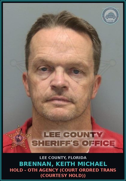 CCW arrest card for BRENNAN, KEITH MICHAEL in Lee County: HOLD - OTH AGENCY  (COURT ORDRED TRANS (COURTESY HOLD))