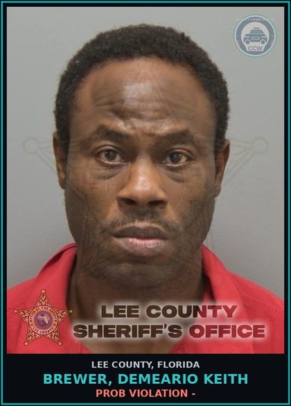 CCW arrest card for BREWER, DEMEARIO KEITH in Lee County: PROB VIOLATION -