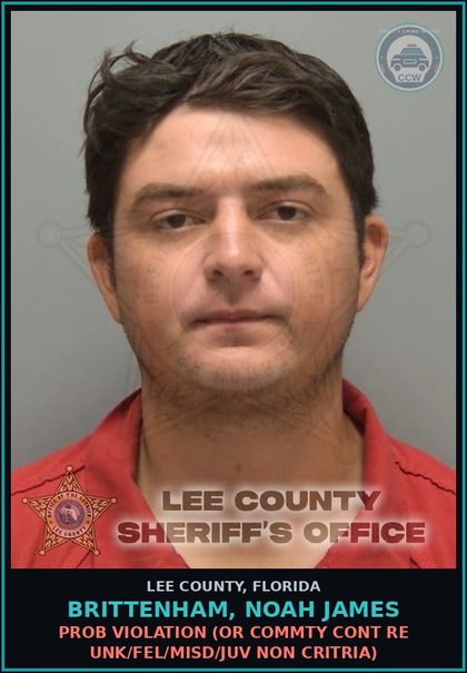 CCW arrest card for BRITTENHAM, NOAH JAMES in Lee County: PROB VIOLATION  (OR COMMTY CONT RE UNK/FEL/MISD/JUV NON CRITRIA)