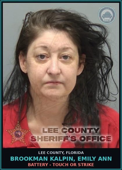 CCW arrest card for BROOKMAN KALPIN, EMILY ANN in Lee County: BATTERY - TOUCH OR STRIKE