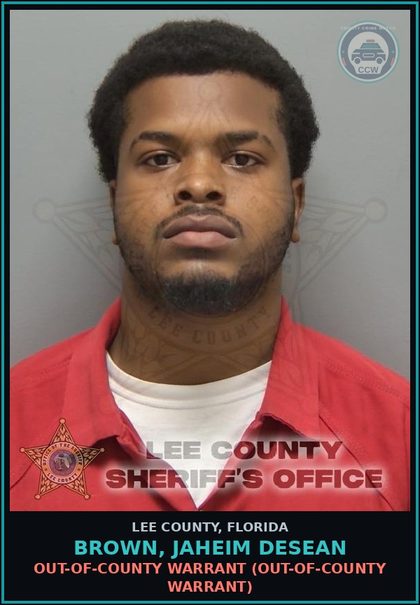 CCW arrest card for BROWN, JAHEIM DESEAN in Lee County: OUT-OF-COUNTY WARRANT  (OUT-OF-COUNTY WARRANT)