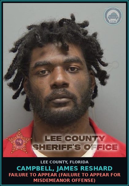 CCW arrest card for CAMPBELL, JAMES RESHARD in Lee County: PROB VIOLATION  (OR COMMTY CONT RE UNK/FEL/MISD/JUV NON CRITRIA)