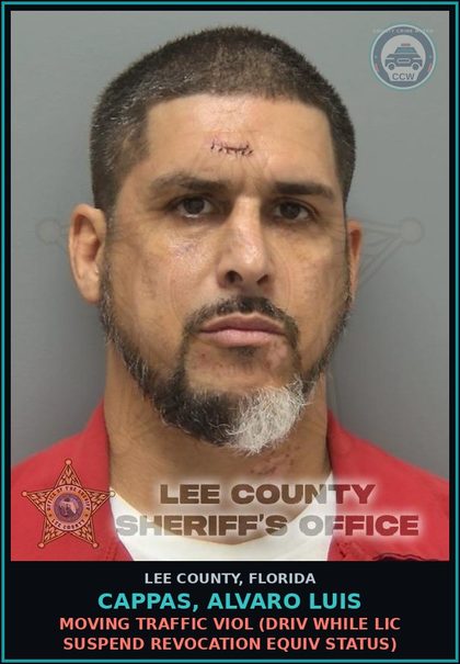 CCW arrest card for CAPPAS, ALVARO LUIS in Lee County: MOVING TRAFFIC VIOL  (DRIV WHILE LIC SUSPEND REVOCATION EQUIV STATUS)