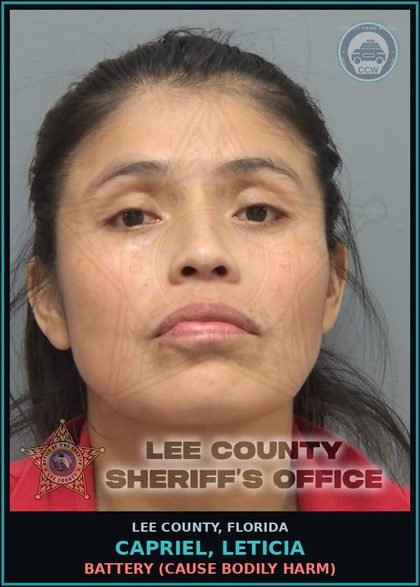 CCW arrest card for CAPRIEL, LETICIA in Lee County: BATTERY  (CAUSE BODILY HARM)