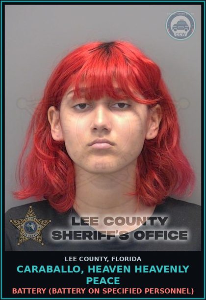 CCW arrest card for CARABALLO, HEAVEN HEAVENLY PEACE in Lee County: BATTERY  (BATTERY ON SPECIFIED PERSONNEL)