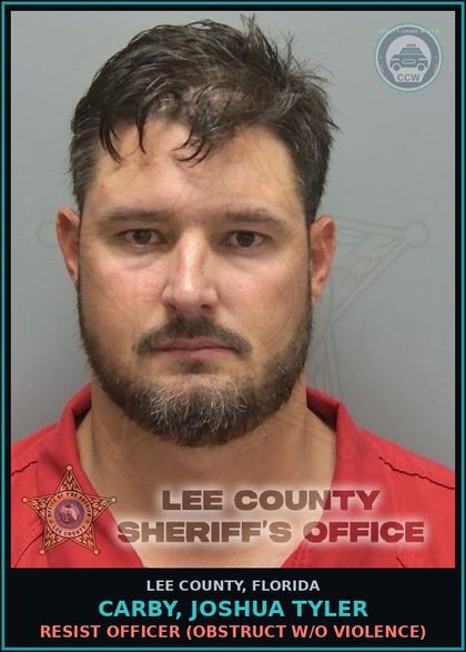CCW arrest card for CARBY, JOSHUA TYLER in Lee County: RESIST OFFICER  (OBSTRUCT W/O VIOLENCE)