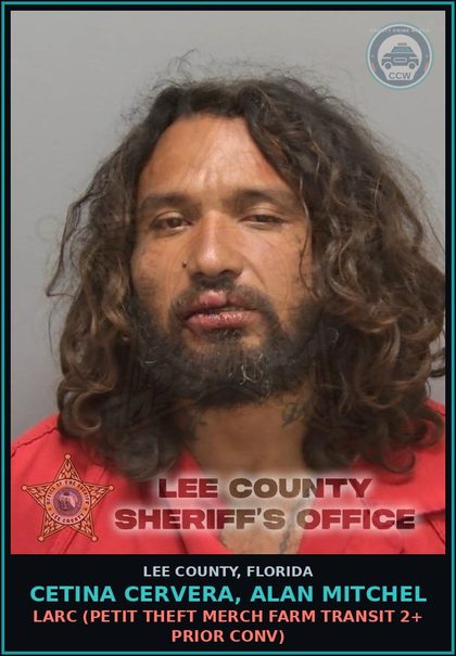 CCW arrest card for CETINA CERVERA, ALAN MITCHEL in Lee County: RESIST OFFICER  (OBSTRUCT WO VIOLENCE)