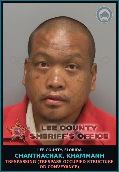 CCW arrest card for CHANTHACHAK, KHAMMANH in Lee County: TRESPASSING  (TRESPASS OCCUPIED STRUCTURE OR CONVEYANCE)