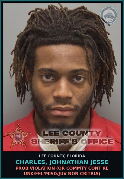 CCW arrest card for CHARLES, JOHNATHAN JESSE in Lee County: PROB VIOLATION  (OR COMMTY CONT RE UNK/FEL/MISD/JUV NON CRITRIA)