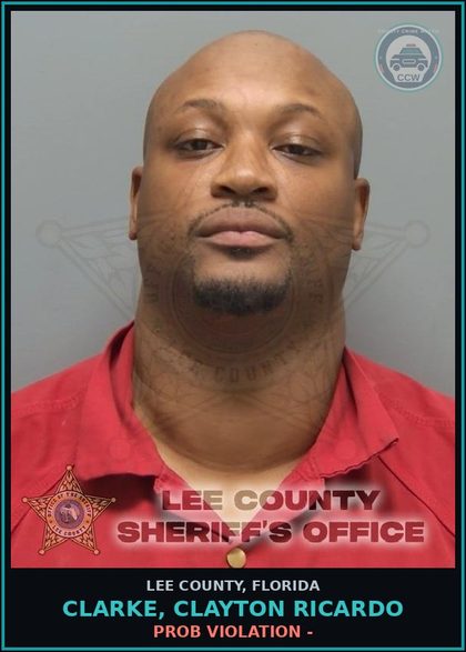 CCW arrest card for CLARKE, CLAYTON RICARDO in Lee County: PROB VIOLATION -