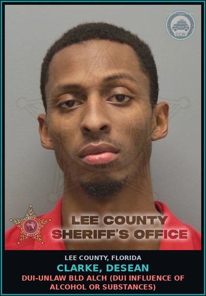 CCW arrest card for CLARKE, DESEAN in Lee County: DUI-UNLAW BLD ALCH  (DUI INFLUENCE OF ALCOHOL OR DRUGS)