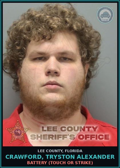 CCW arrest card for CRAWFORD, TRYSTON ALEXANDER in Lee County: BATTERY  (TOUCH OR STRIKE)
