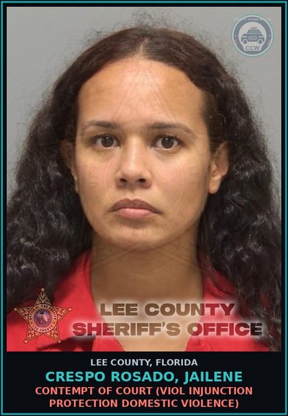 CCW arrest card for CRESPO ROSADO, JAILENE in Lee County: CONTEMPT OF COURT  (VIOL INJUNCTION PROTECTION DOMESTIC VIOLENCE)