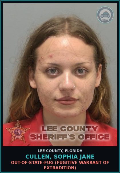 CCW arrest card for CULLEN, SOPHIA JANE in Lee County: OUT-OF-STATE-FUG  (FUGITIVE WARRANT OF EXTRADITION)