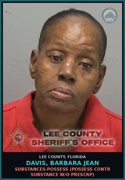 CCW arrest card for DAVIS, BARBARA JEAN in Lee County: DRUGS-POSSESS  (POSSESS contr substance W/O PRESCRIPTION)