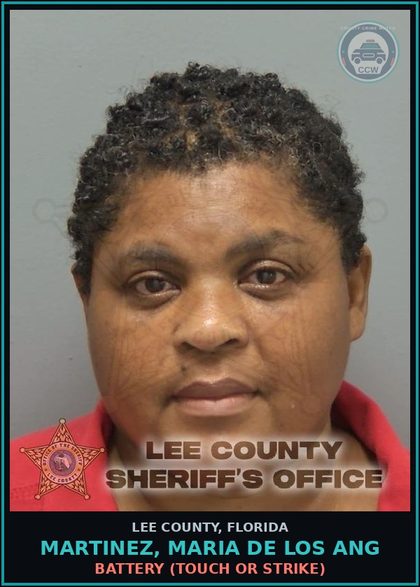 CCW arrest card for MARTINEZ, MARIA DE LOS ANG in Lee County: BATTERY  (TOUCH OR STRIKE)