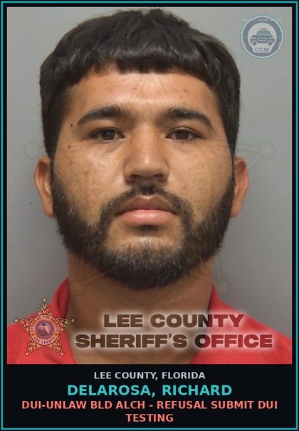 CCW arrest card for DELAROSA, RICHARD in Lee County: OUT-OF-COUNTY WARRANT -