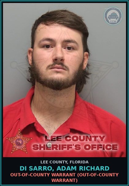 CCW arrest card for DI SARRO, ADAM RICHARD in Lee County: OUT-OF-COUNTY WARRANT  (OUT-OF-COUNTY WARRANT)