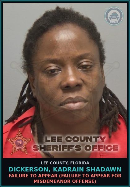 CCW arrest card for DICKERSON, KADRAIN SHADAWN in Lee County: FAILURE TO APPEAR  (FAILURE TO APPEAR FOR MISDEMEANOR OFFENSE)