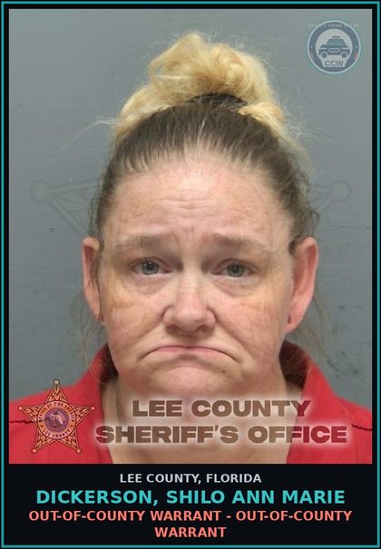 CCW arrest card for DICKERSON, SHILO ANN MARIE in Lee County: OUT-OF-COUNTY WARRANT - OUT-OF-COUNTY WARRANT