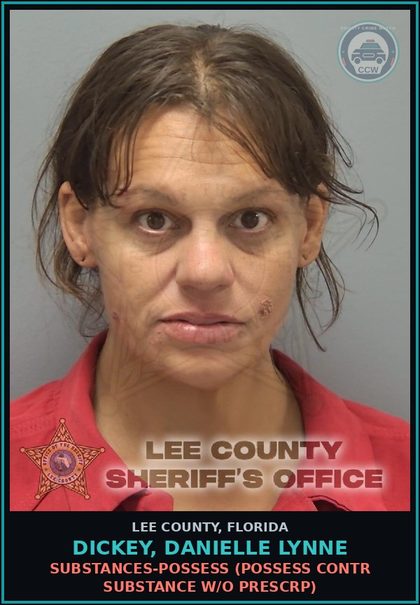 CCW arrest card for DICKEY, DANIELLE LYNNE in Lee County: DRUGS-POSSESS  (POSSESS contr substance W/O PRESCRIPTION)