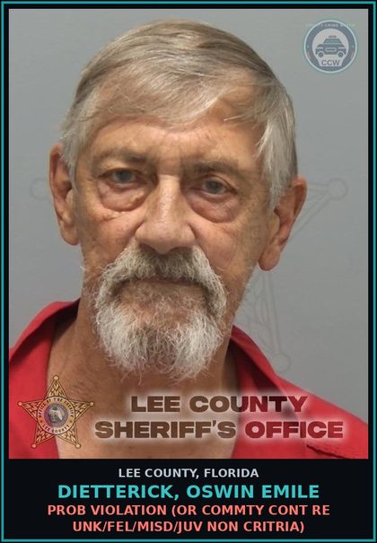 CCW arrest card for DIETTERICK, OSWIN EMILE in Lee County: PROB VIOLATION  (OR COMMTY CONT RE UNK/FEL/MISD/JUV NON CRITRIA)