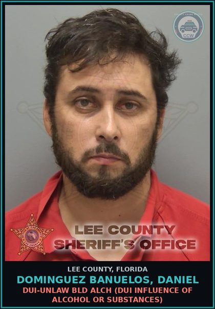 CCW arrest card for DOMINGUEZ BANUELOS, DANIEL in Lee County: DUI-UNLAW BLD ALCH  (DUI INFLUENCE OF ALCOHOL OR DRUGS)