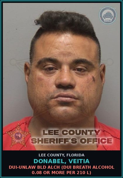 CCW arrest card for DONABEL, VEITIA in Lee County: DUI-UNLAW BLD ALCH  (DUI BREATH ALCOHOL 0.08 OR MORE PER 210 L)