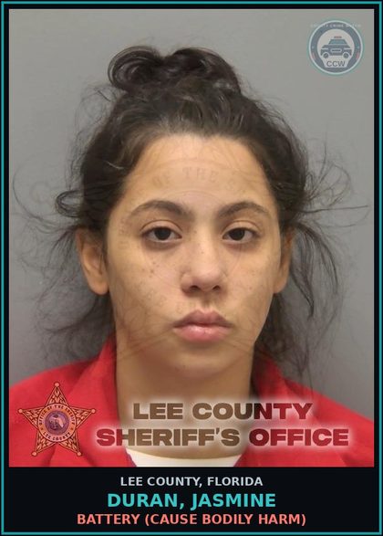 CCW arrest card for DURAN, JASMINE in Lee County: BATTERY  (CAUSE BODILY HARM)