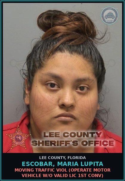 CCW arrest card for ESCOBAR, MARIA LUPITA in Lee County: MOVING TRAFFIC VIOL  (OPERATE MOTOR VEHICLE W/O VALID LIC 1ST CONV)