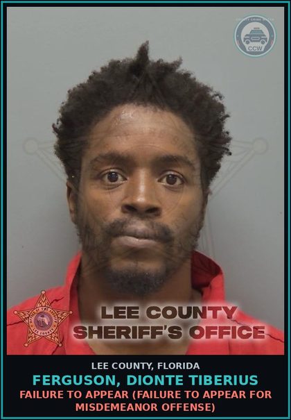 CCW arrest card for FERGUSON, DIONTE TIBERIUS in Lee County: FAILURE TO APPEAR  (FAILURE TO APPEAR FOR MISDEMEANOR OFFENSE)