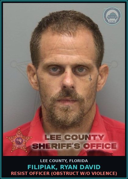 CCW arrest card for FILIPIAK, RYAN DAVID in Lee County: LOITERING  (LOITER/PROWL IN UNSUAL PLACE OR MANNER)