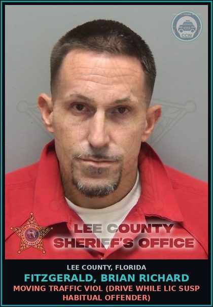 CCW arrest card for FITZGERALD, BRIAN RICHARD in Lee County: MOVING TRAFFIC VIOL  (DRIVE WHILE LIC SUSP HABITUAL OFFENDER)