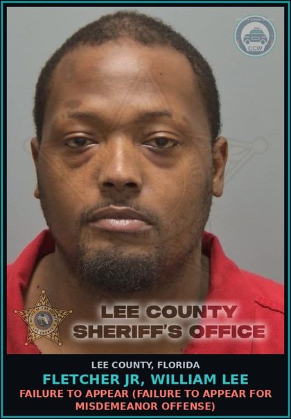 CCW arrest card for FLETCHER JR, WILLIAM LEE in Lee County: FAILURE TO APPEAR  (FAILURE TO APPEAR FOR MISDEMEANOR OFFENSE)