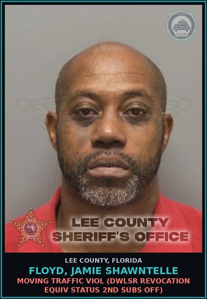 CCW arrest card for FLOYD, JAMIE SHAWNTELLE in Lee County: MOVING TRAFFIC VIOL  (DWLSR REVOCATION EQUIV STATUS 2ND SUBS OFF)