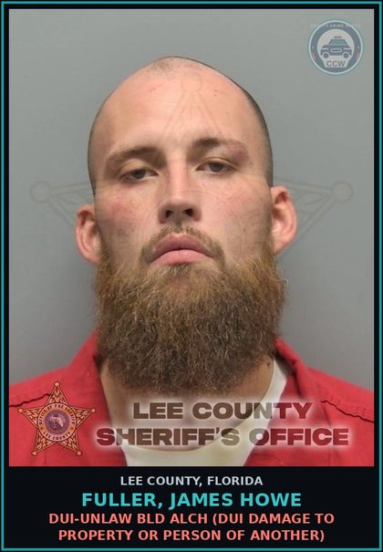 CCW arrest card for FULLER, JAMES HOWE in Lee County: DUI-UNLAW BLD ALCH  (DUI DAMAGE TO PROPERTY OR PERSON OF ANOTHER)