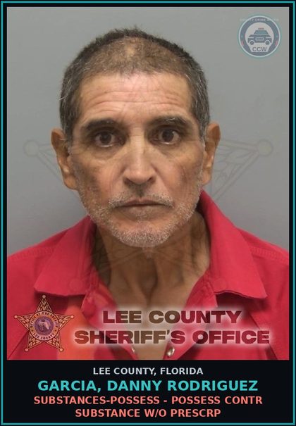 CCW arrest card for GARCIA, DANNY RODRIGUEZ in Lee County: DRUGS-POSSESS - POSSESS contr substance W/O PRESCRIPTION