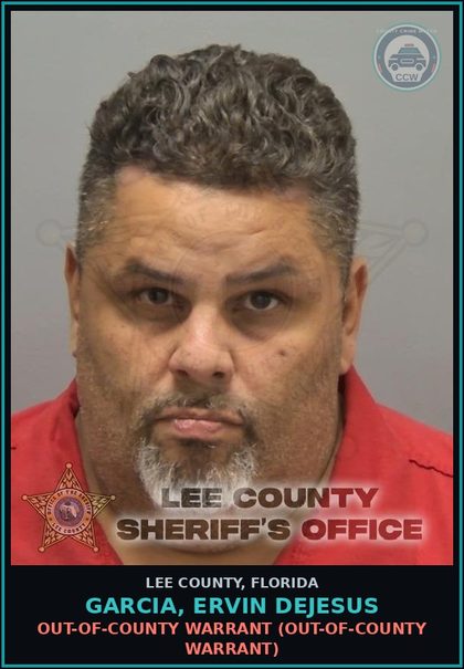 CCW arrest card for GARCIA, ERVIN DEJESUS in Lee County: OUT-OF-COUNTY WARRANT  (OUT-OF-COUNTY WARRANT)