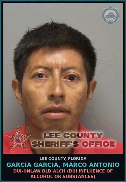 CCW arrest card for GARCIA GARCIA, MARCO ANTONIO in Lee County: DUI-UNLAW BLD ALCH  (DUI INFLUENCE OF ALCOHOL OR DRUGS)