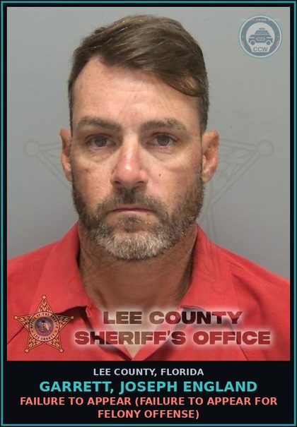 CCW arrest card for GARRETT, JOSEPH ENGLAND in Lee County: FAILURE TO APPEAR  (FAILURE TO APPEAR FOR FELONY OFFENSE)