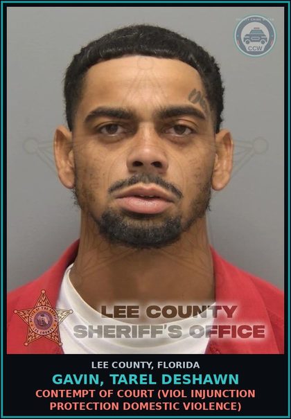 CCW arrest card for GAVIN, TAREL DESHAWN in Lee County: CONTEMPT OF COURT  (VIOL INJUNCTION PROTECTION DOMESTIC VIOLENCE)