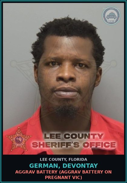 CCW arrest card for GERMAN, DEVONTAY in Lee County: AGGRAV BATTERY  (AGGRAV BATTERY ON PREGNANT VICTIM)